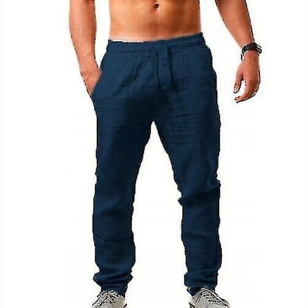 Herr Casual Bomull Linne Lösa Harem Byxor Beach Yoga Hippie Byxor 3XL 3XL Dark blue