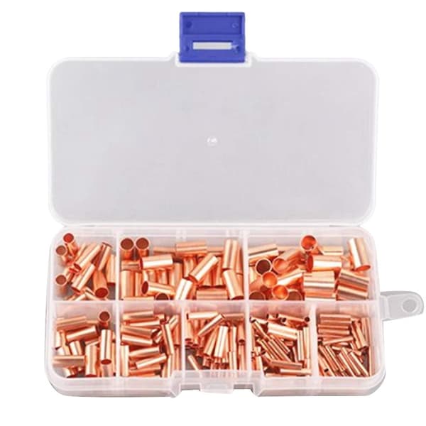 250 stk. GT Kobber Forbindelsesrør Tråd Samling Lille Kobber Rør Terminal Kabel Lug Bootlace Bøsning Kit[C] Copper
