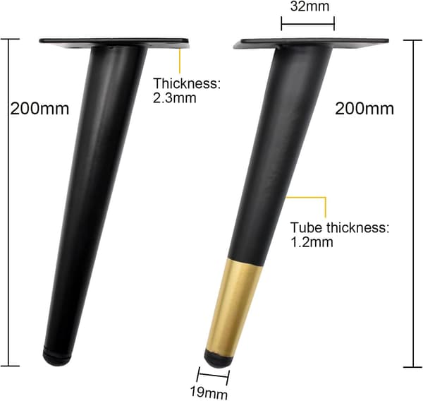 4-pak sorte og guld metal møbelben, 20 cm udskiftningsben til TV-bord, underskab og skab