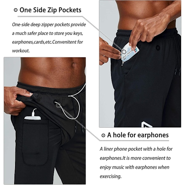 2 i 1 löparshorts med telefonficka Gym Workout Snabbtorka herrshorts 5 tum Black Black Medium