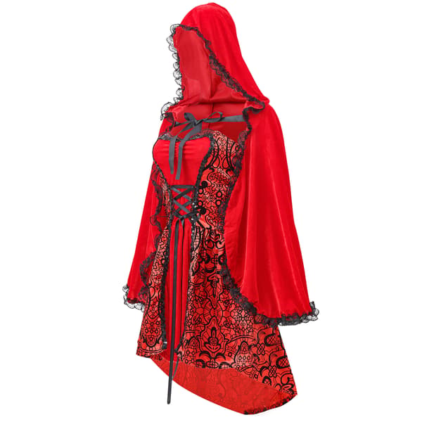 Voksen Rødhætte Kappe og Kjole - Plus Size Kostume til Forestillinger Halloween & Jul M M with Gloves