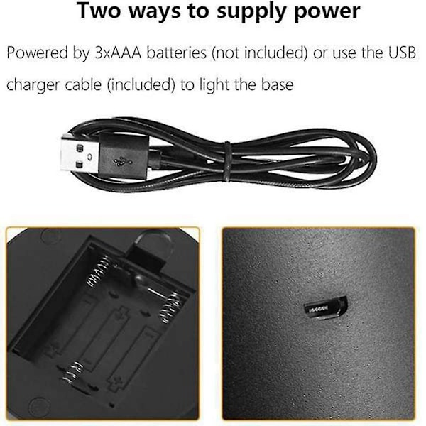 12-pak 3D natlampe med LED-base, 16 farver, LED-displaybase
