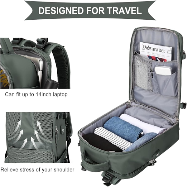 Stor Reseryggsäck för Kvinnor och Män, Kabinväska, Vandringsryggsäck Vattentät Utomhus Sport Ryggsäck Casual Dagryggsäck Small military green