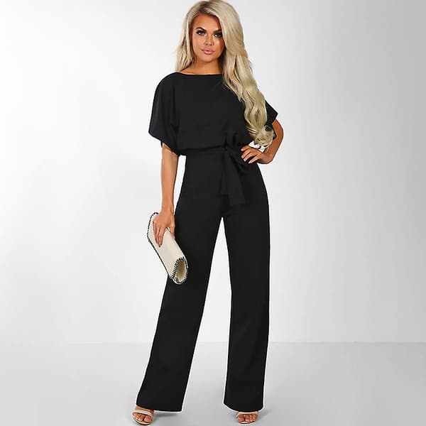 Dame Jumpsuit Casual Vida Ben Dame Aften Fest Lang Playsuit Sort Black 3XL