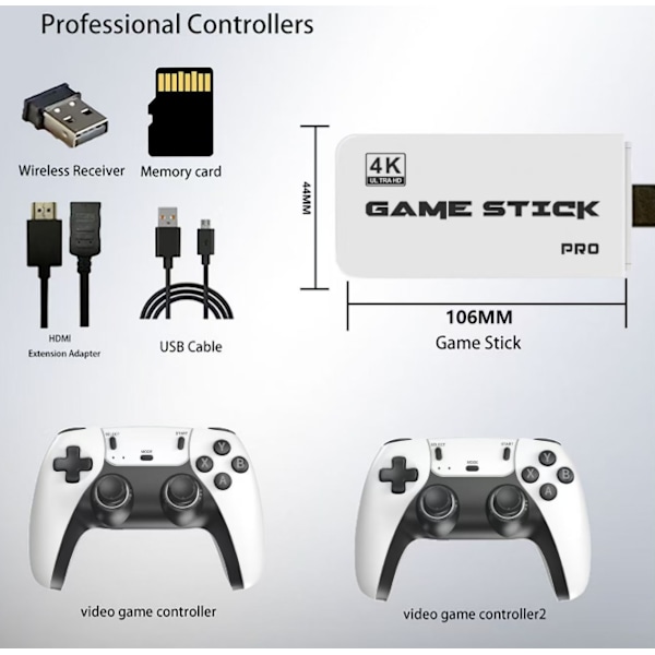 20 000+ 4K HDMI TV Videospelkonsol Retrospelkonsol med 2 Trådlösa Kontroller - 2.4G Trådlös 64G