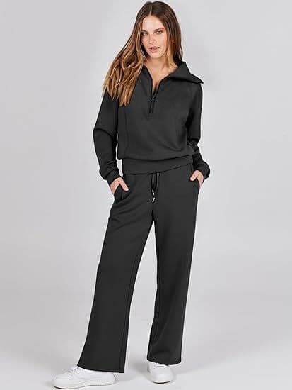 Dam 2-delad träningsdräkt Set, Rymlig Loungewear, Spårningsdräkt Black Black M