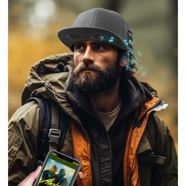 Hat med Bluetooth-højttaler Justerbar Musikhat Bluetooth-kasket Grey White