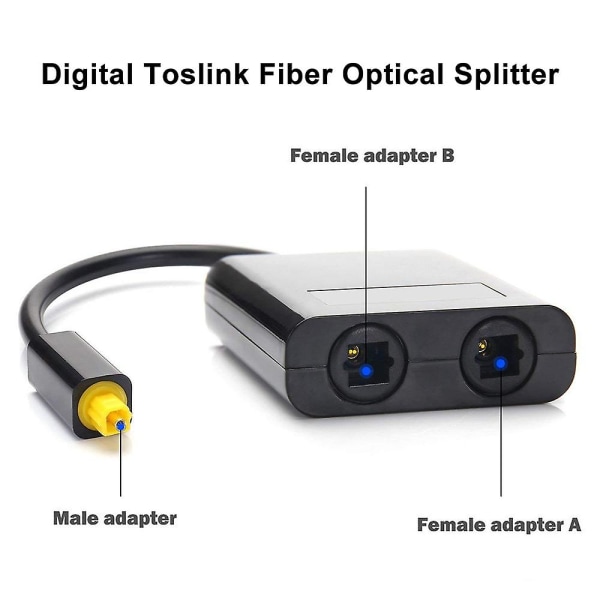 Digital Toslink fiberoptisk splitter 1 in 2 ut ljudadapter kompatibel för cd-dvd-förstärkare