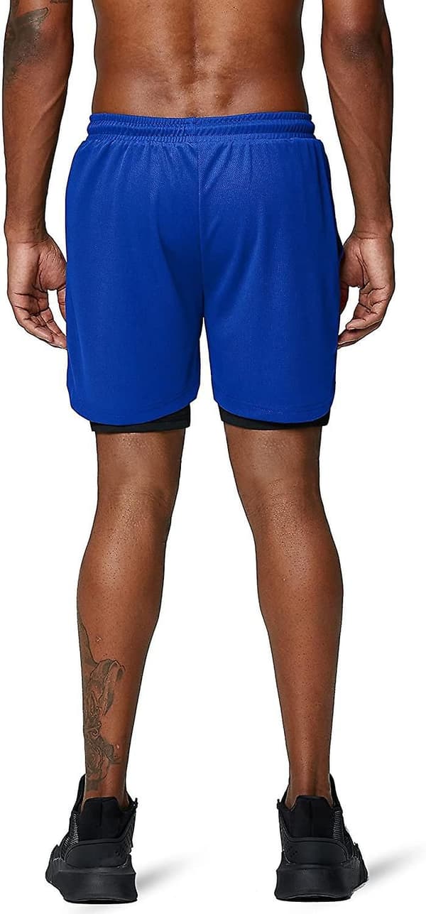 2 i 1 løbeshorts med telefonlomme Gym Workout Hurtigtørrende herreshorts 5 tommer Blå Blue Medium