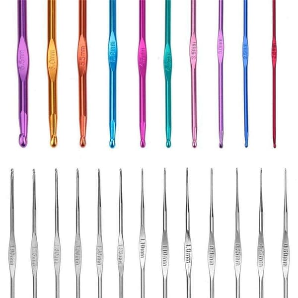 Mega-setti virkkuukoukkuja, merkkirenkaita, mittanauha - Neulesetti Multicolor multifärg