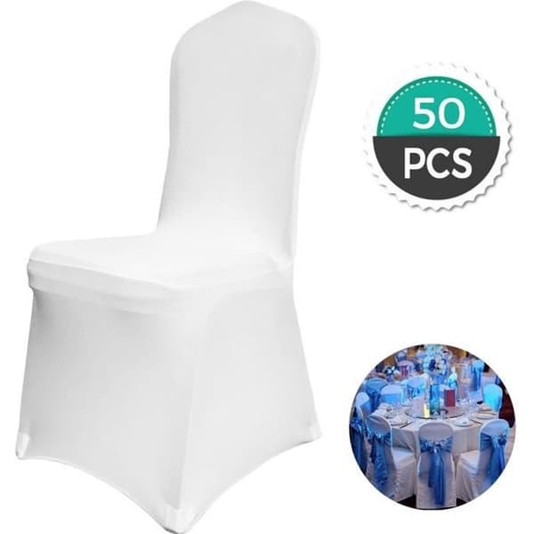 Paketti, jossa 50 tuolinpäällistä - Spandex-päälliset - Valkoinen Vit