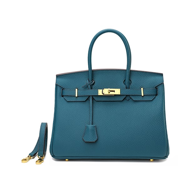 Snygg Blå Ko-Läder Medium Tote Bag för Dam Medium Blue Medium Blue 25CM