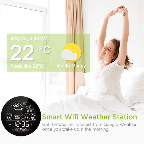 WiFi vejrstation, WLAN trådløs indendørs udendørs termometer w