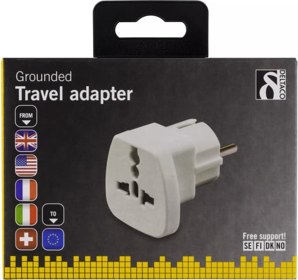 Deltaco Reseadapter, UK/US/Italien/Schweiz - EU, 250V/13A, jordad, vit (GT-426) 50