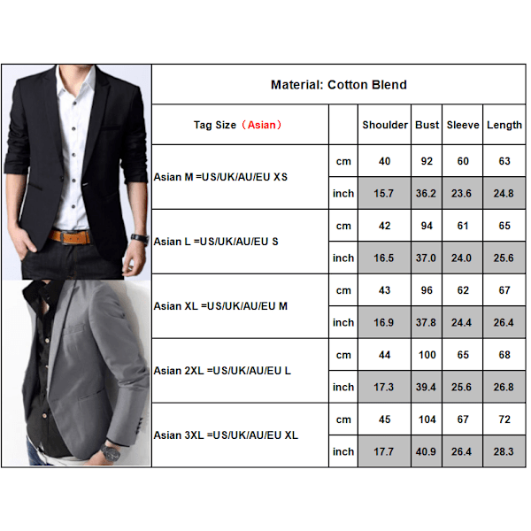 Herr Slim Fit En Knapp Solid Blazer Business Casual Kostymrock navy blue navy blue XL
