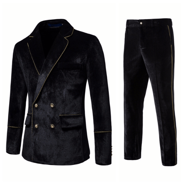 Slim Fit 2-delad kostym för män med dubbelknäppt bröllopsbal black black M