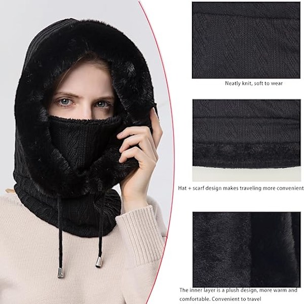 Vinterstickad Balaclava för Kvinnor med Flexibel Halsvärmare Balaclava-Mössa för Cykling Skidåkning Vandring Bergsklättring Camping
