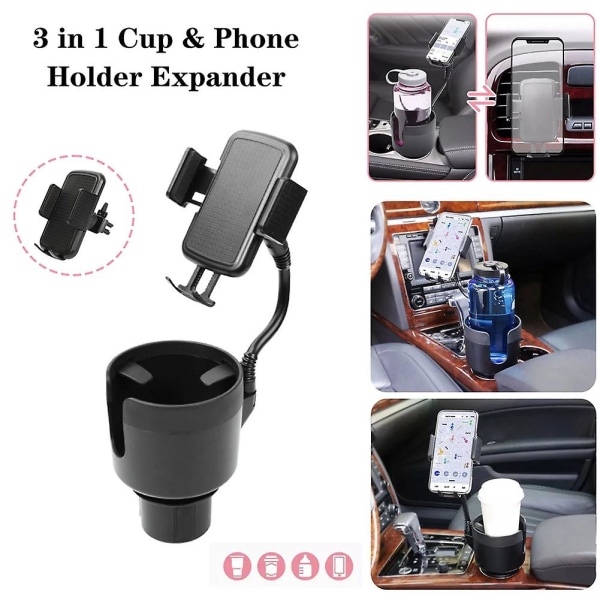 3 i 1 multifunktionell justerbar bilkoppsdrinkhållare Expander med mobiltelefonhållare A/c