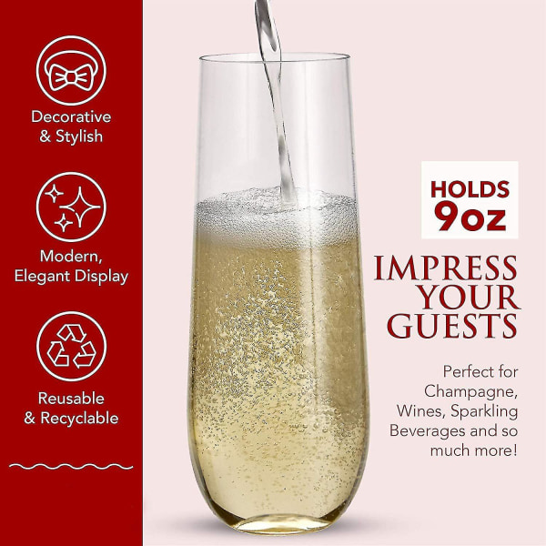24 stamlösa champagneflöjter i plast - 9 champagneglas i plast klara okrossbara rostat bröd
