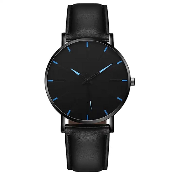 Modern stilren klocka med armband i äkta läder - Välj färg Black Svart