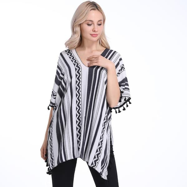 Chiffon Poncho Caftan Sjal Med Kvaster Åben Front Cardigan Til Damer
