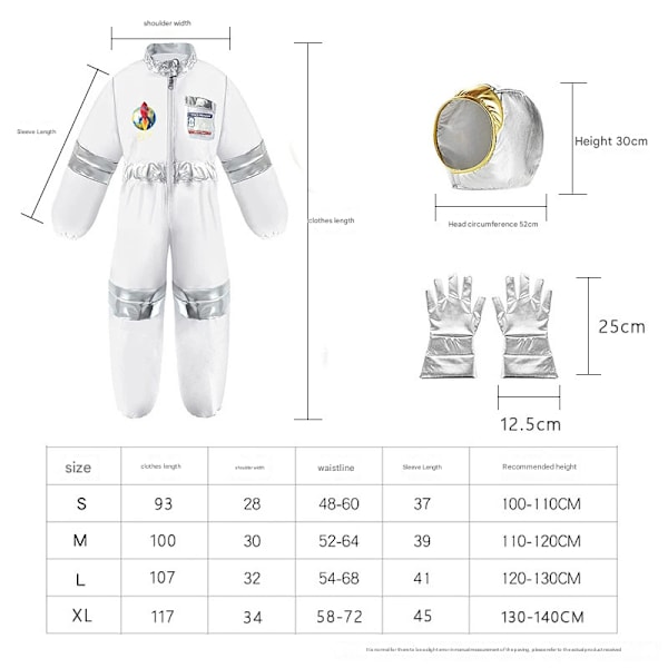 Nasa broderad rymddräkt, storlek L, lämplig för födelsedagsfester, temafester, rollspel, Halloween, karneval Nasa L (120-130CM)