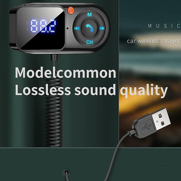 FM-sender trådløs Bluetooth 5.0 bilsender Bluetooth Aux-lydmottaker Mp3-spiller bilsett handsfree innebygd mikrofon