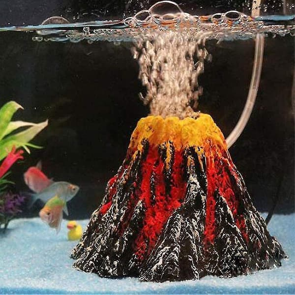 Akvarium Vulkan Ornament Kit, Färgglada LED Sten Bubbler Ljus, Luftsten Bubbler Vulkan