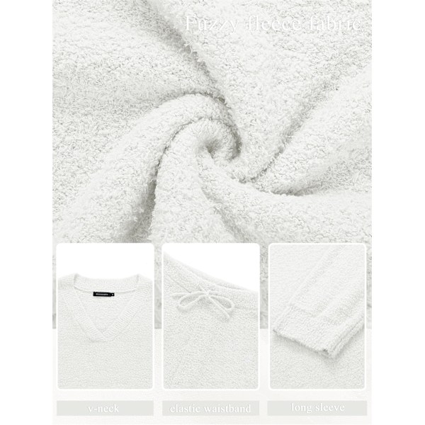 Kvinnors 2-delade outfits Fuzzy Fleece Pyjamas Set Långärmad Loungewear White White L