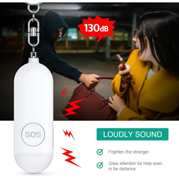 2 st Personliga Alarm för Kvinnor Äldre, 130dB Ljudalarm Nyckelring, Safesound Alarm för Barn, Dubbla Högtalare med LED