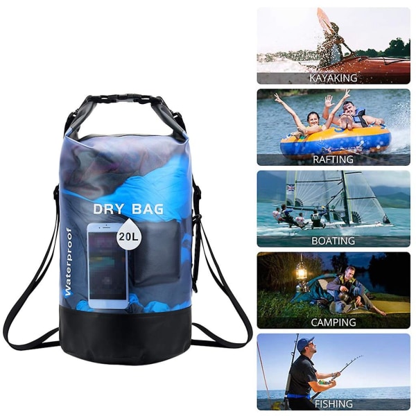 10l 20l Vattentät Torr Säck Pack Simning Flossning Kajakpaddling Flod Vandring Flytande Segling Kanotpaddling Båtlagring Ryggsäck Handväska Black 20