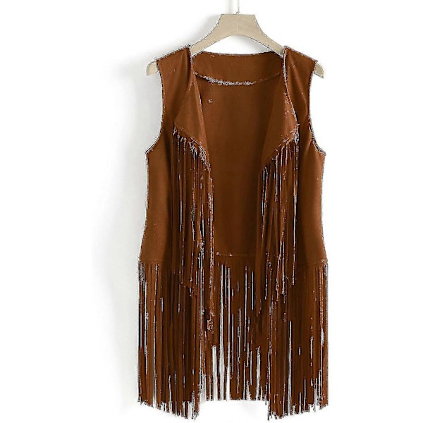 70-tals toppar för kvinnor denimskjorta disco fransväst jacka - perfekt Khaki Khaki S