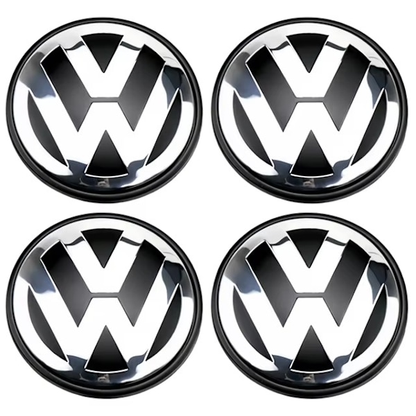 4-Pack Volkswagen Centrumkåpor – Hjulnav Emblem 56mm Silver Silver