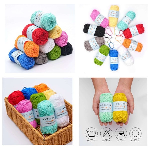 20-pack Bomullsgarn, Cotton Knitting, Crochet Yarn 49m/rulle Multicolor multifärg