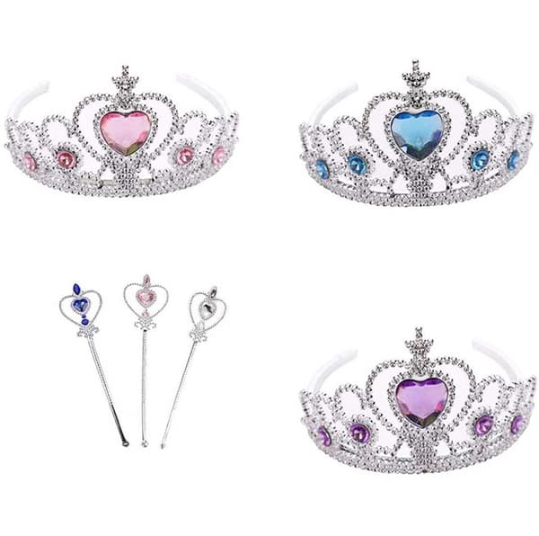 Krone og tryllestavsett for prinsessekostymefest, tilbehør for barn/jenter/barn (alle rosa), 6-pakning