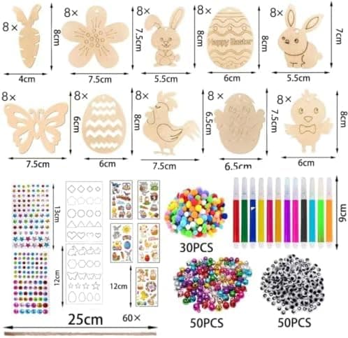 Hantverksträ, Träpåskhänge för målning, Träpåskhänge, DIY Hängande Påsk, 264 Stycken