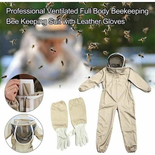 Bi-dräkt - Professionell biodlingsdräkt med handskar, skyddande huvkläder för biodlare mot getingar, anti-getingutrustning, kaffefärg, storlek XL.