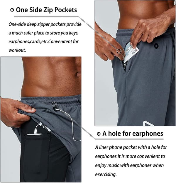 2 i 1 løbeshorts med telefonlomme Gym Workout Hurtigtørrende herreshorts 5 tommer Grå Grey Medium