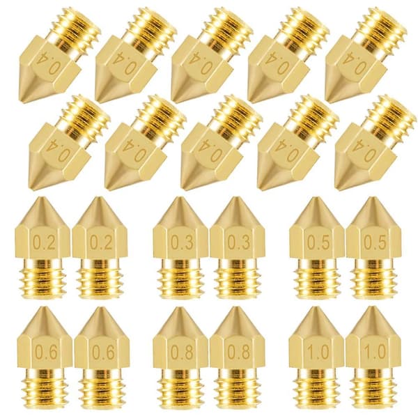 22 stk. printerdyser Mk8 Dyse 0.2mm, 0.3mm, 0.4mm, 0.5mm, 0.6mm, 0.8mm, 1.0mm til Makerbot Cr-10 3D-printer