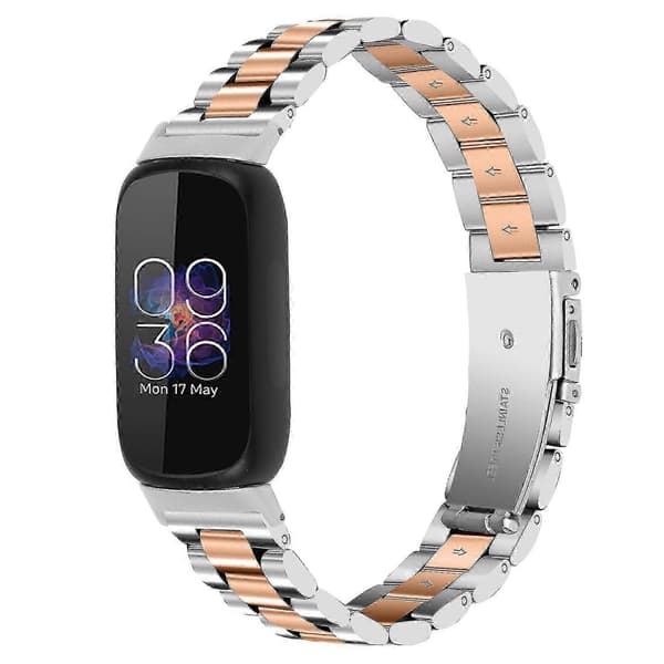 Armbånd til Fitbit Inspire 3 Rustfrit Stål 3 Perler Erstatningsarmbånd til Smartwatch Silver Rose Gold