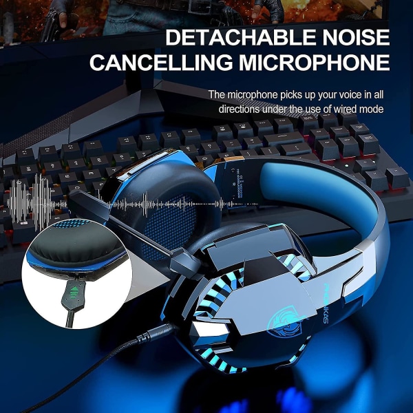 Trådlösa Bluetooth -hörlurar med mikrofon, PS4 Gaming Headset för PC, Xbox One, Ps5 Blue