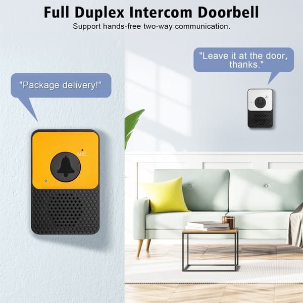 D30 Trådløs Stemme Intercom Dørklokke Volum Justerbar Toveis Tale Yellow Gul
