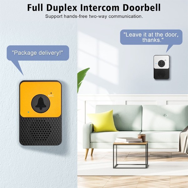 D30 Wireless Voice Intercom Dörrklocka Volym Justerbar Tvåvägs Talk Yellow Gul