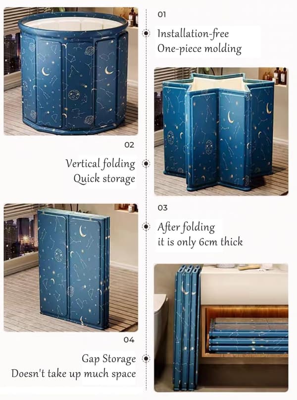 Foldbart Blødgørings Badekar til Voksne, Bærbart Isbad, Fritstående Badekar til Brusebad Spa Sauna - 70*70*65cm