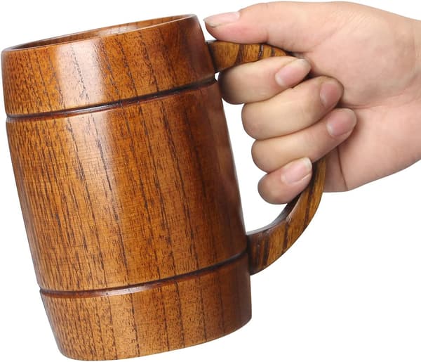 14 oz Stor Träölmugg Bästa Trä Dricksmugg Trästop Tankard Ölglas Sten Te Mugg Tunna Mugg för Män Kvinnor Kaffe Mugg Present Viking Mugg