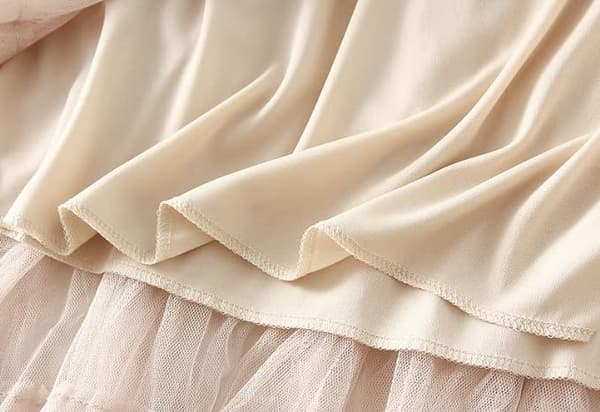 Dam Tulle Maxi-kjol A-linje Rynkad Mesh Hög Midja Underkjol Beige Beige M