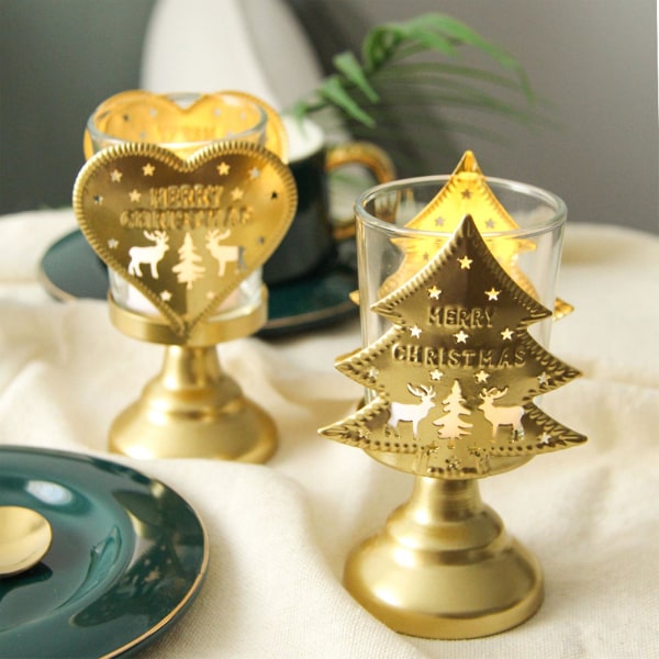 Ljusstakar i guld/vitt, ljusstakar för hemmet, skrivbordsdekorationer Gold Christmas deer