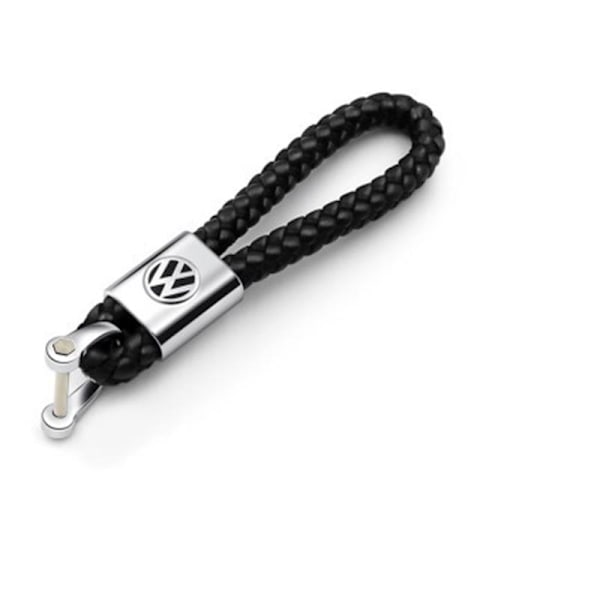 VW Flätad nyckelring i läder Svart Black one size