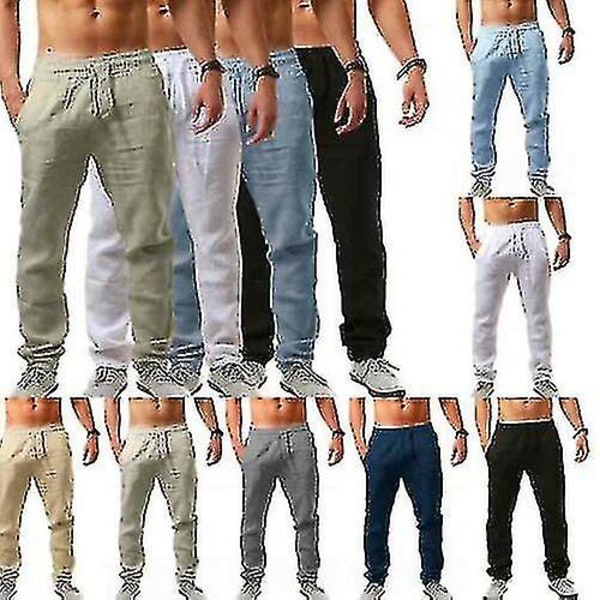 Herr Casual Bomull Linne Lösa Harem Byxor Beach Yoga Hippie Byxor XL XL Sky Blue