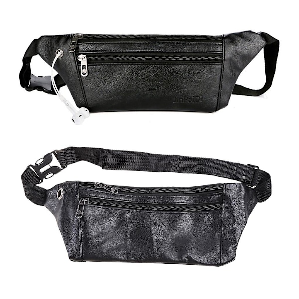 Herr Pu Läder Bälte Midjeväska Fanny Pack Crossbody Axel Sport Dragkedja Väska